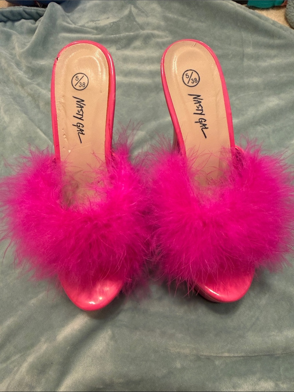Nasty Gal Hot Pink Marabou Platforms